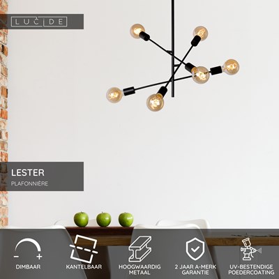 Lucide LESTER - Plafonnière - 6xE27 - Zwart